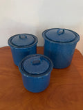 Enamel Blue Speckled Cowboy Camping Set/3 Cooking Pots w/ Lids Nesting Country