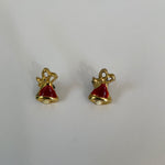 a** Vintage Christmas Bells Post Earrings Gold w/ Red & White Enamel