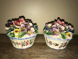 a** Vintage Italy Ceramic Handpainted Round Lidded Trinket Keepsake Box w/ Sculpted Flowers Woven Affect