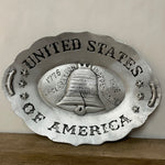 *Vintage ENESCO Pewter United States of America Liberty Bell Oval Platter Patriotic Decor
