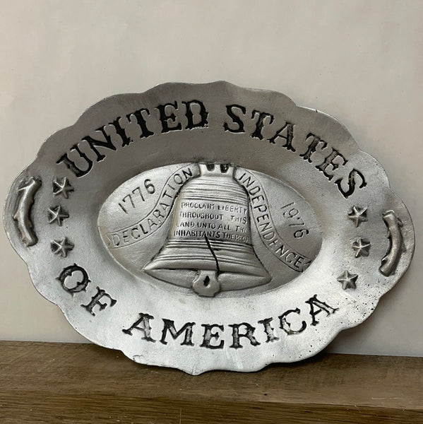 Vintage ENESCO Pewter United States of America Liberty Bell Oval Platter Patriotic Decor